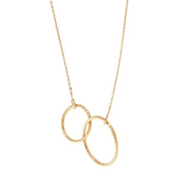 Interlocking Textured Double Circle Necklace in 14K Gold, 17"