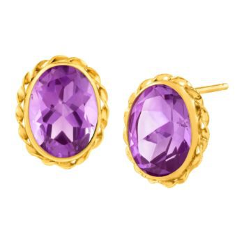 2 1/2 ct Natural Amethyst Button Stud Earrings in 14K Gold