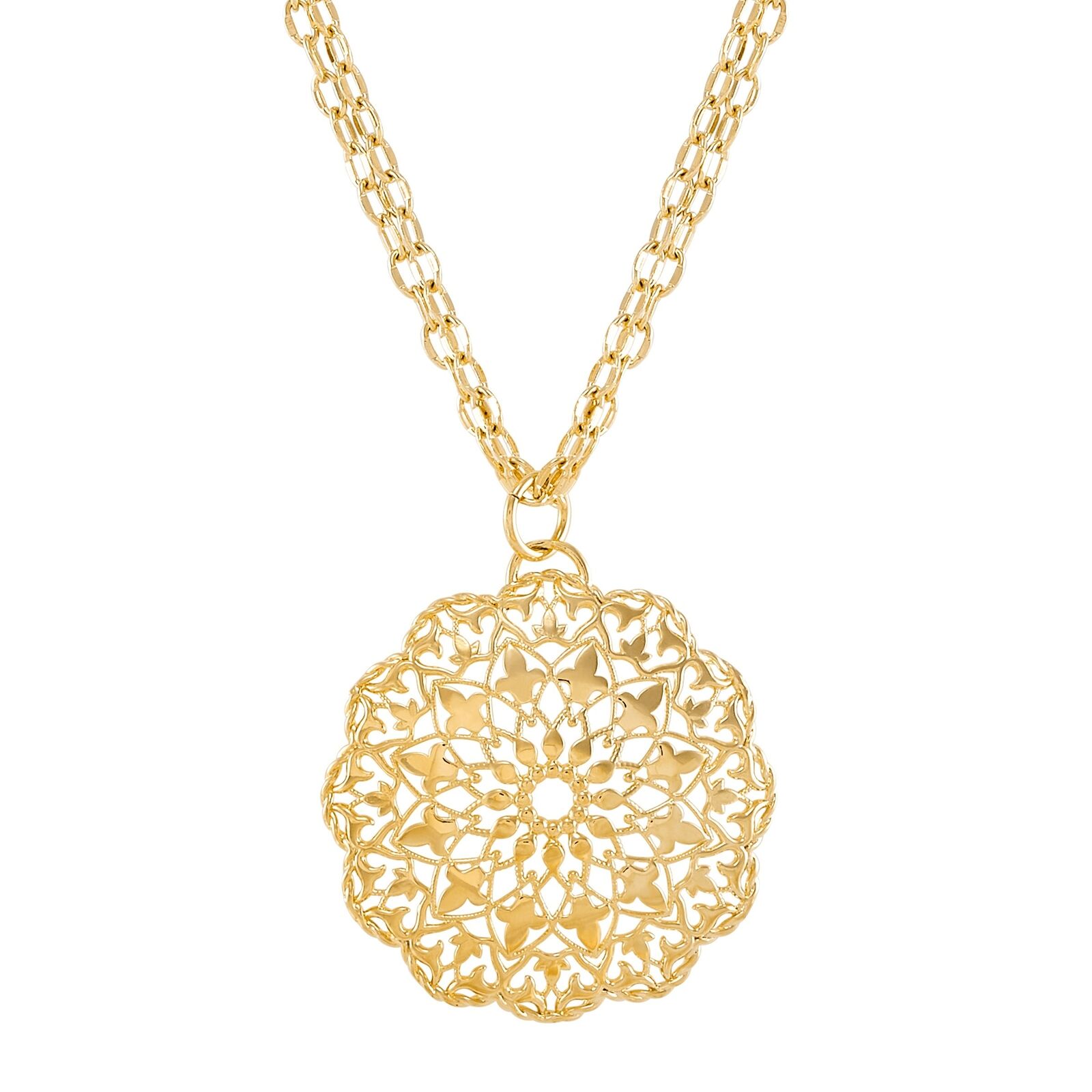 Italian-Made Filigree Medallion Pendant in 18K Gold-Plated Bronze, 20 ...