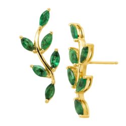 2 ct Natural Emerald Leaf Climber Earrings in 10K Gold
