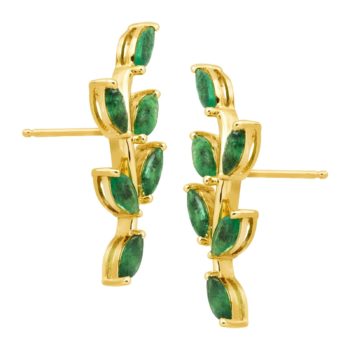 2 ct Natural Emerald Leaf Climber Earrings in 10K Gold