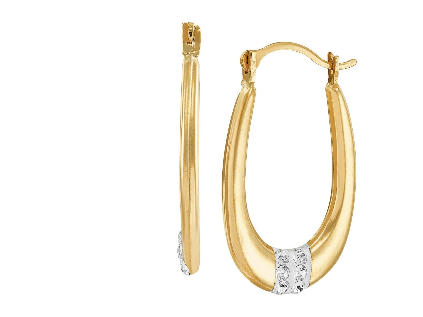 Oval Hoop Earrings with Crystals in 10K Gold