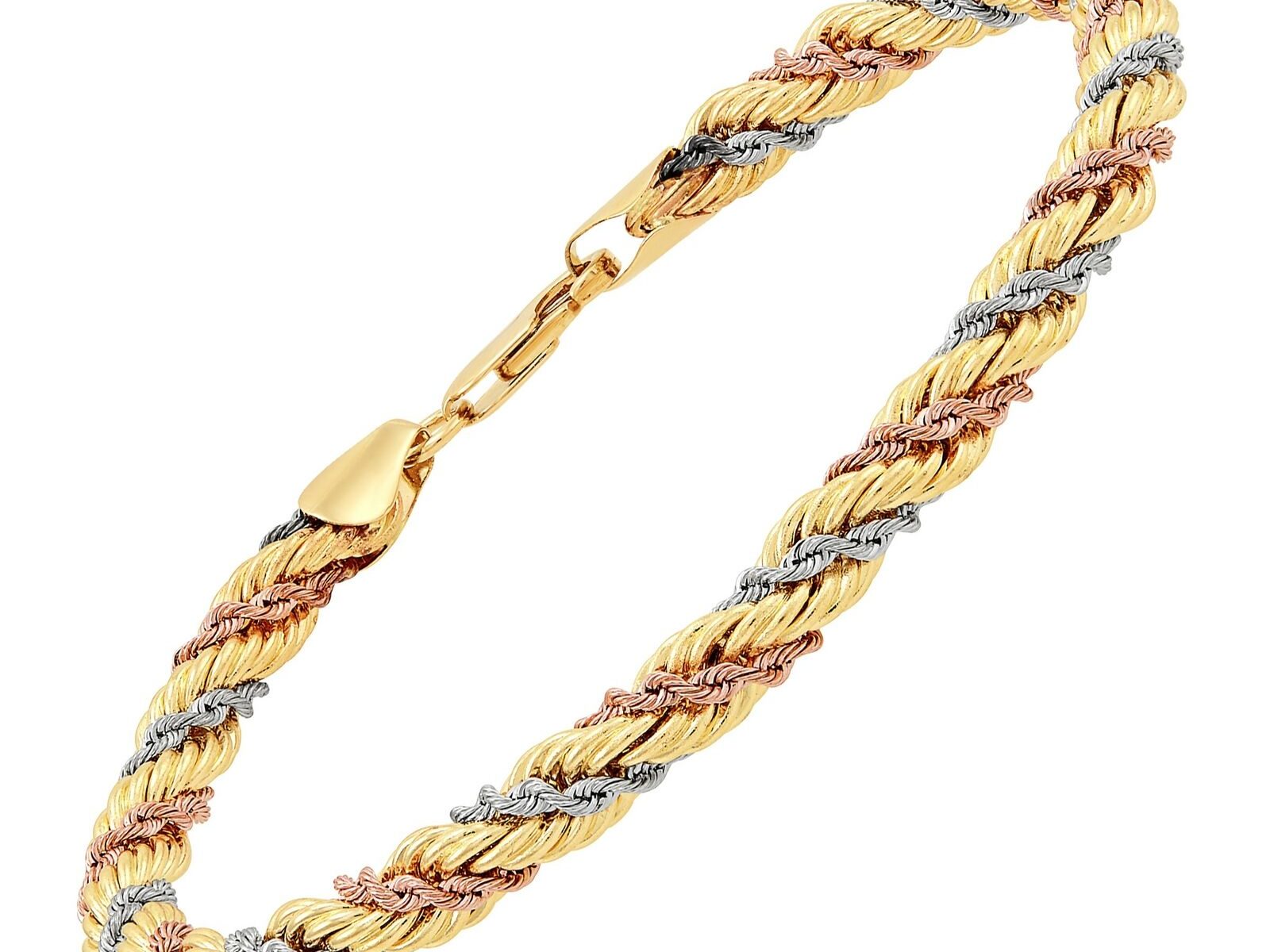 Twisted Rope Chain Bracelet in 14K Three-Tone Gold, 7.5"