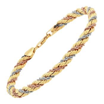 Twisted Rope Chain Bracelet in 14K Three-Tone Gold, 7.5"