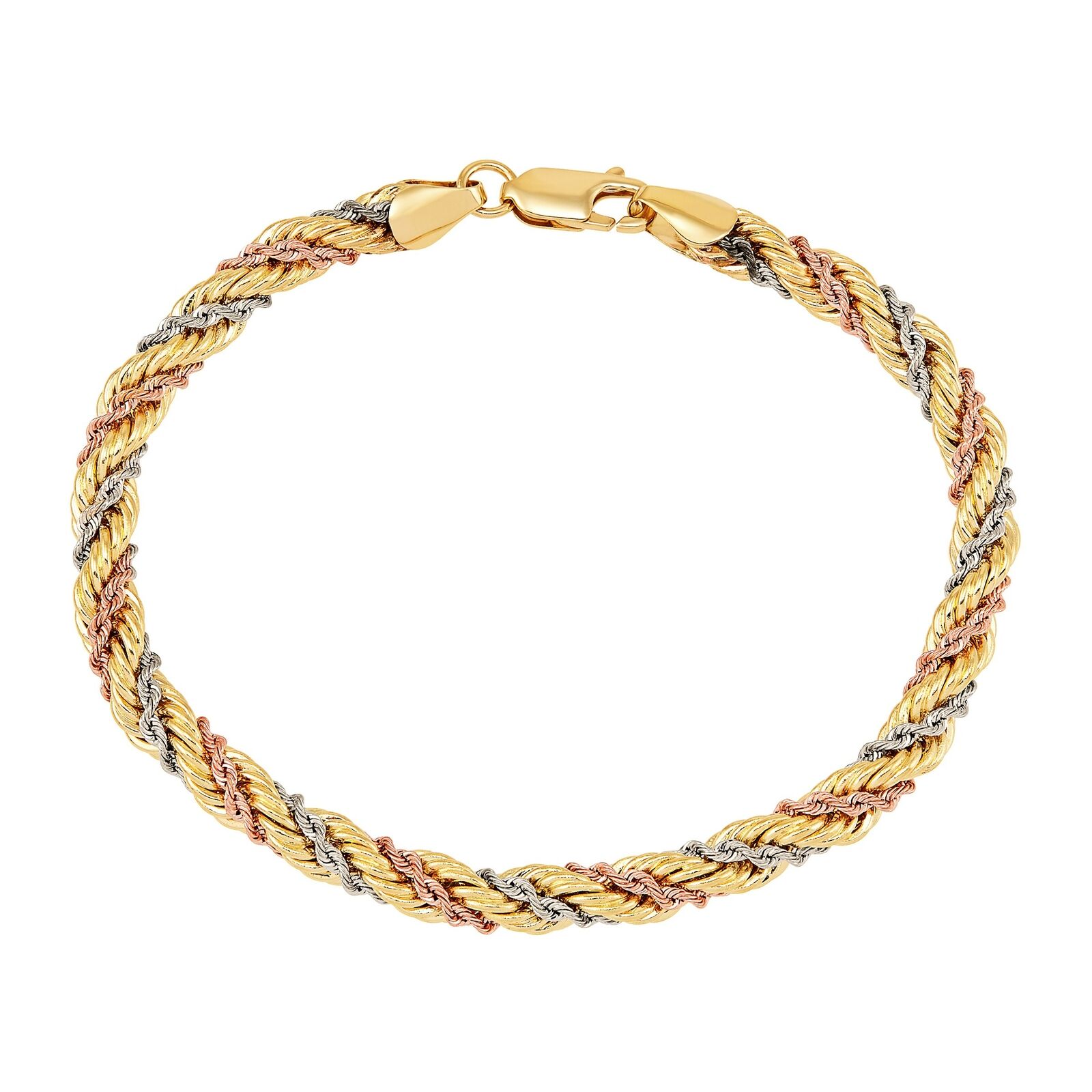 Twisted Rope Chain Bracelet in 14K Three-Tone Gold, 7.5