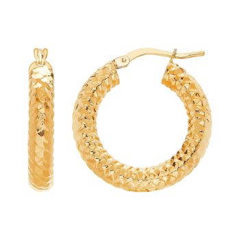 Italian-Made 15 mm Textured Hoop Earrings in 14K Gold
