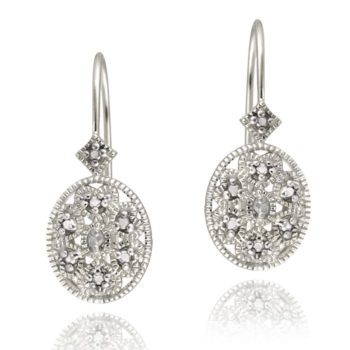 925 Sterling Silver Diamond Accent Filigree Leverback Earrings