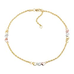Eternity Gold Heart Chain Anklet in 10K Three-Tone Gold, 9" + 1"