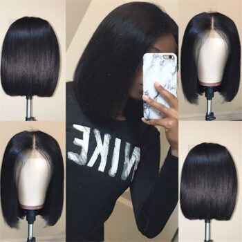 Short Lace Front Human Hair Wigs Brazilian Remy Hair Bob Wig with Pre Plucked Hairline Bleached Knots